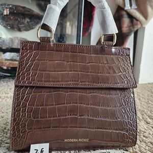 Modern Picnic Brown Croc-Embossed Satchel